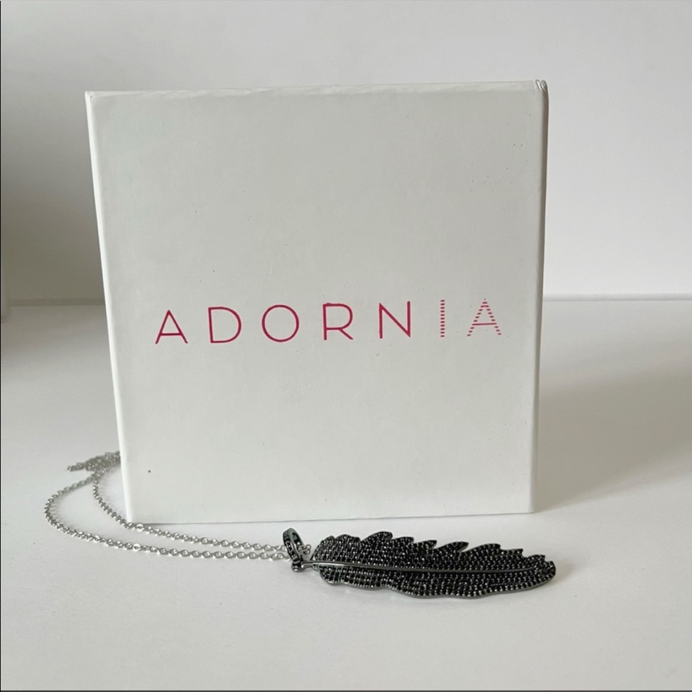 NEW Adornia Sterling Silver Aria Feather Black Spinel Pendant necklace - Picture 2 of 4
